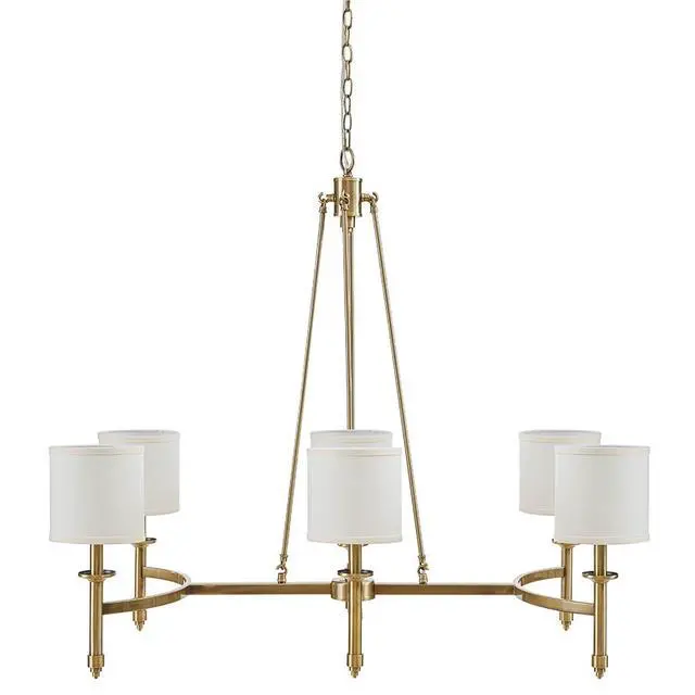 Alt view image 5 of 6 - 6-Light Chandelier with Fabric Drum Shades Antique Gold See Below
