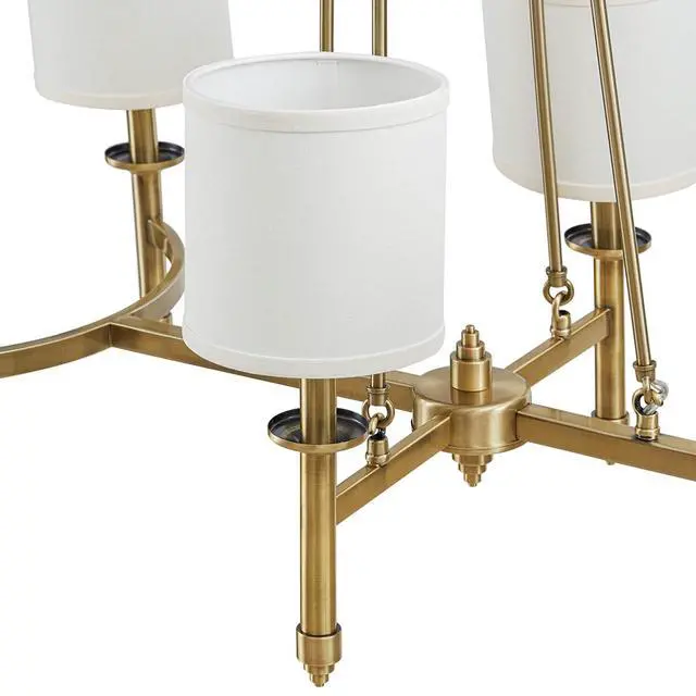 Alt view image 6 of 6 - 6-Light Chandelier with Fabric Drum Shades Antique Gold See Below