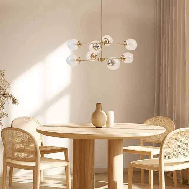 Alt view image 3 of 7 - 8-Light Metal Chandelier with Globe Bulbs Gold/Clear See Below