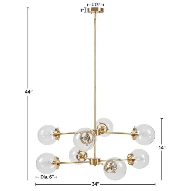 Alt view image 4 of 7 - 8-Light Metal Chandelier with Globe Bulbs Gold/Clear See Below