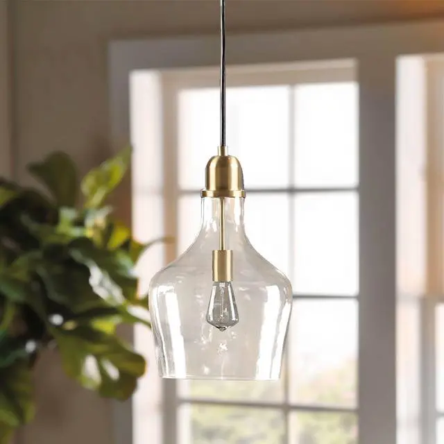 Main image of Bell Shaped Glass Pendant Gold/Clear Dia.13"