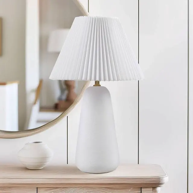 Alt view image 2 of 7 - Textured Ceramic Table Lamp with Fluted Fabric Shade White See Below
