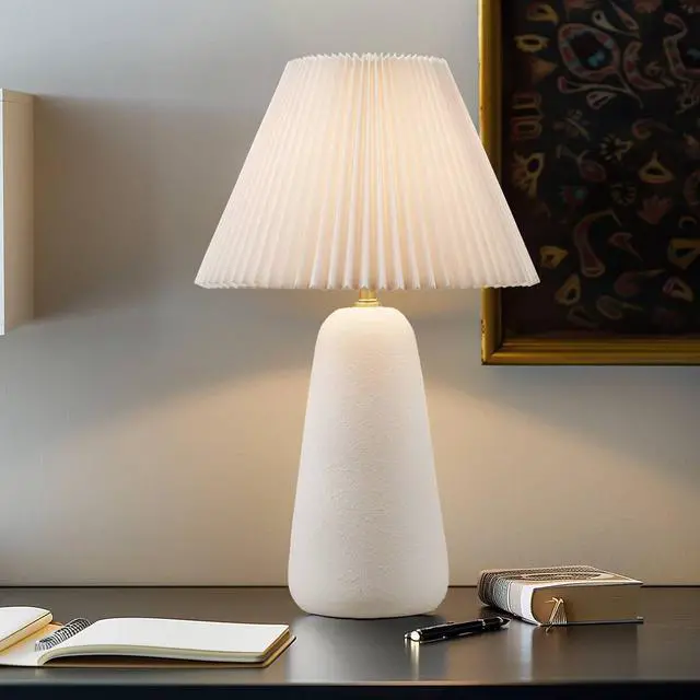 Alt view image 3 of 7 - Textured Ceramic Table Lamp with Fluted Fabric Shade White See Below
