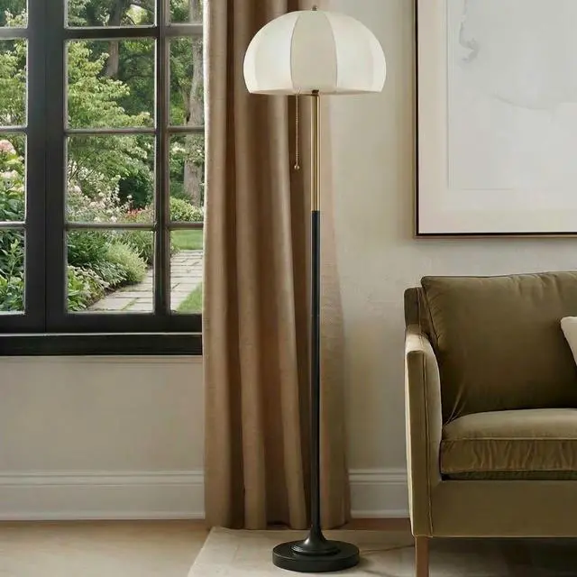 Main image of Textured Ceramic Floor Lamp with Fluted Fabric Shade White