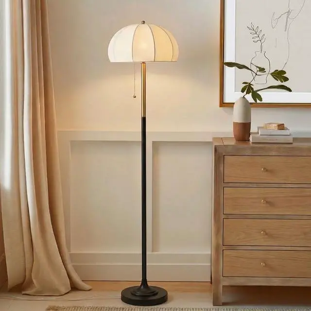 Alt view image 4 of 7 - Textured Ceramic Floor Lamp with Fluted Fabric Shade White