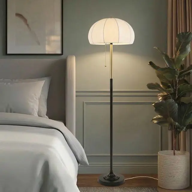Alt view image 2 of 7 - Textured Ceramic Floor Lamp with Fluted Fabric Shade White