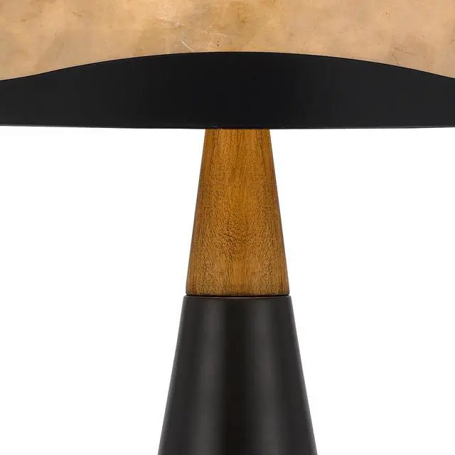 Alt view image 2 of 5 - 30 inch 3 Way Table Lamp, Beige Mica Shade, Rubberwood and Black Metal Body