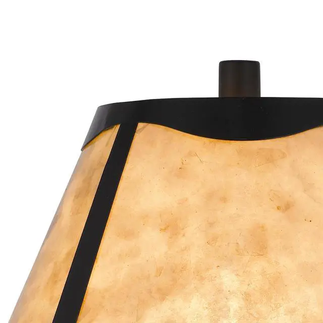 Alt view image 3 of 5 - 30 inch 3 Way Table Lamp, Beige Mica Shade, Rubberwood and Black Metal Body