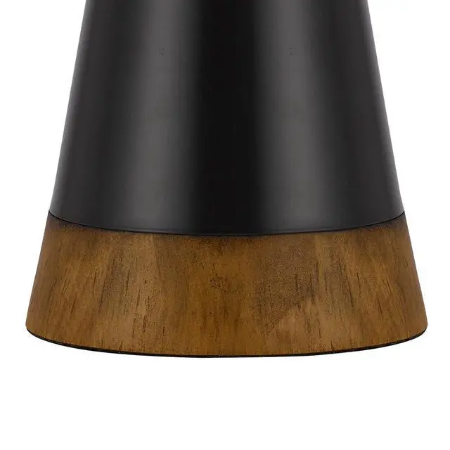 Alt view image 4 of 5 - 30 inch 3 Way Table Lamp, Beige Mica Shade, Rubberwood and Black Metal Body