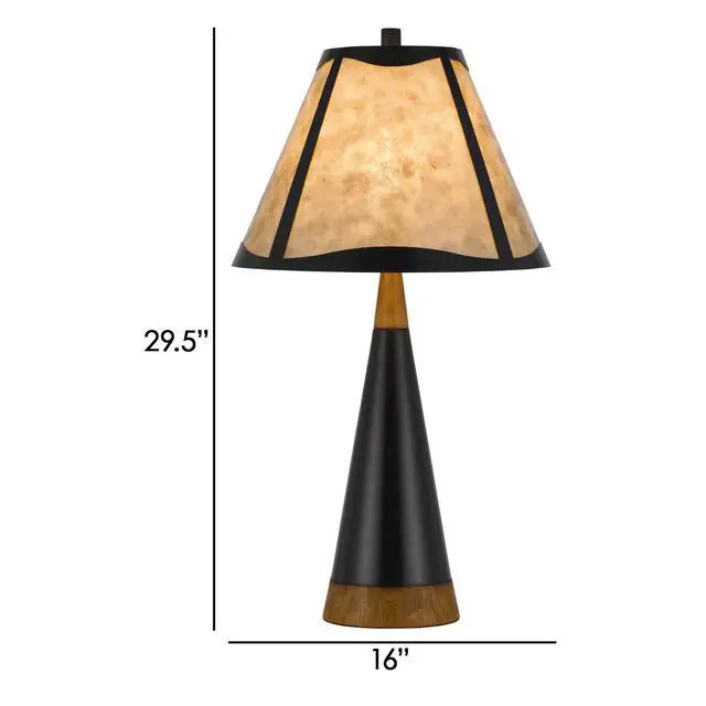 Alt view image 5 of 5 - 30 inch 3 Way Table Lamp, Beige Mica Shade, Rubberwood and Black Metal Body
