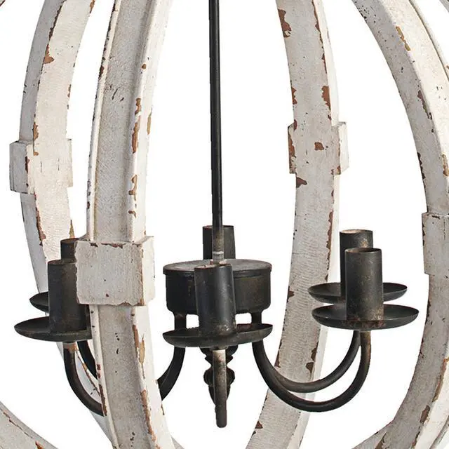 Alt view image 2 of 5 - 22 inch 6 Light Wood Chandelier, Candelabra Style,Classic, White Finish