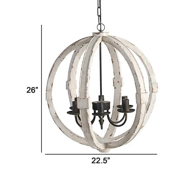 Alt view image 3 of 5 - 22 inch 6 Light Wood Chandelier, Candelabra Style,Classic, White Finish