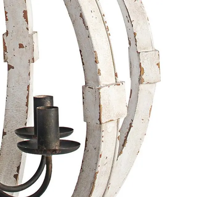 Alt view image 4 of 5 - 22 inch 6 Light Wood Chandelier, Candelabra Style,Classic, White Finish