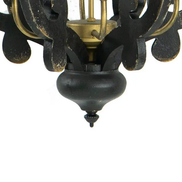 Alt view image 4 of 5 - Aki 21 inch Carved Wood Chandelier, 6 Lights, Vintage Classic, Black, Gold