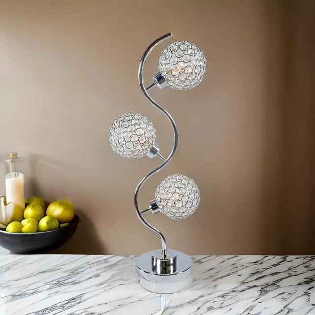 Alt view image 2 of 6 - Denise 32 inch Table Lamp, Metal Frame, Round Base Glass, Crystals, Silver