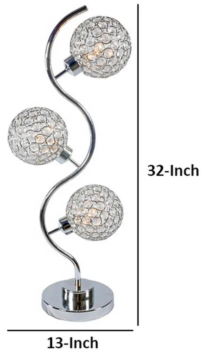 Alt view image 6 of 6 - Denise 32 inch Table Lamp, Metal Frame, Round Base Glass, Crystals, Silver