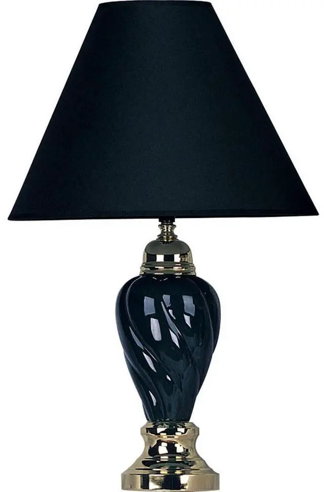 Main image of 22" Tall Ceramic Table Lamp, Urn-Shaped with Black Finish, Linen Shade