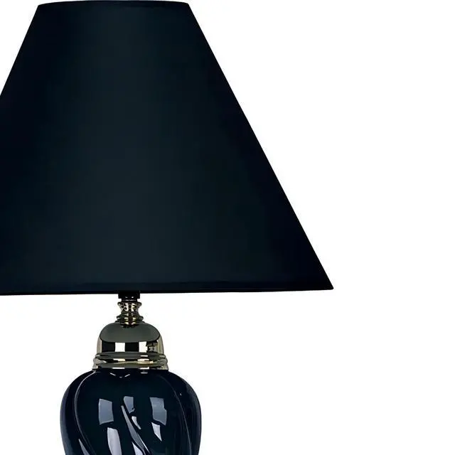 Alt view image 2 of 5 - 22" Tall Ceramic Table Lamp, Urn-Shaped with Black Finish, Linen Shade