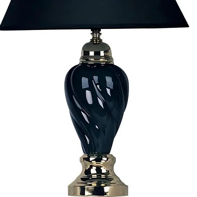 Alt view image 4 of 5 - 22" Tall Ceramic Table Lamp, Urn-Shaped with Black Finish, Linen Shade