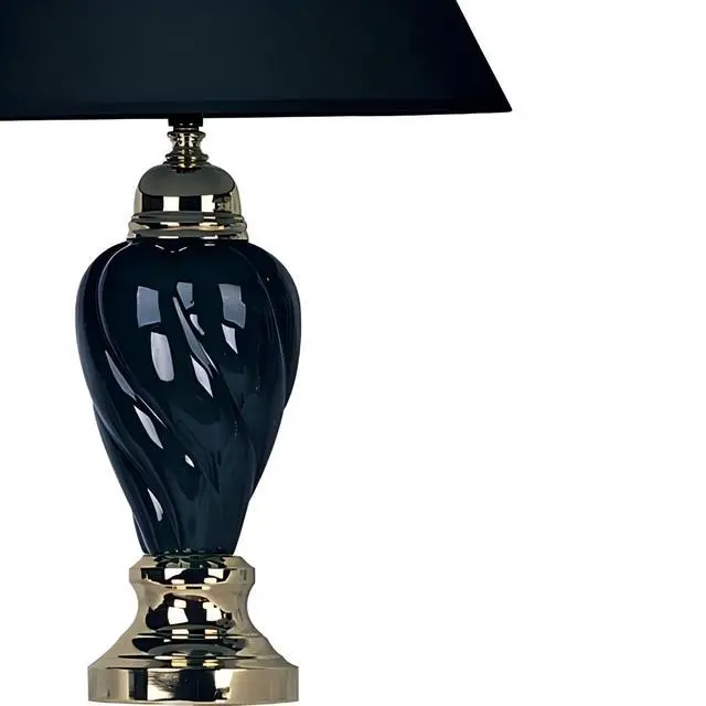 Alt view image 5 of 5 - 22" Tall Ceramic Table Lamp, Urn-Shaped with Black Finish, Linen Shade