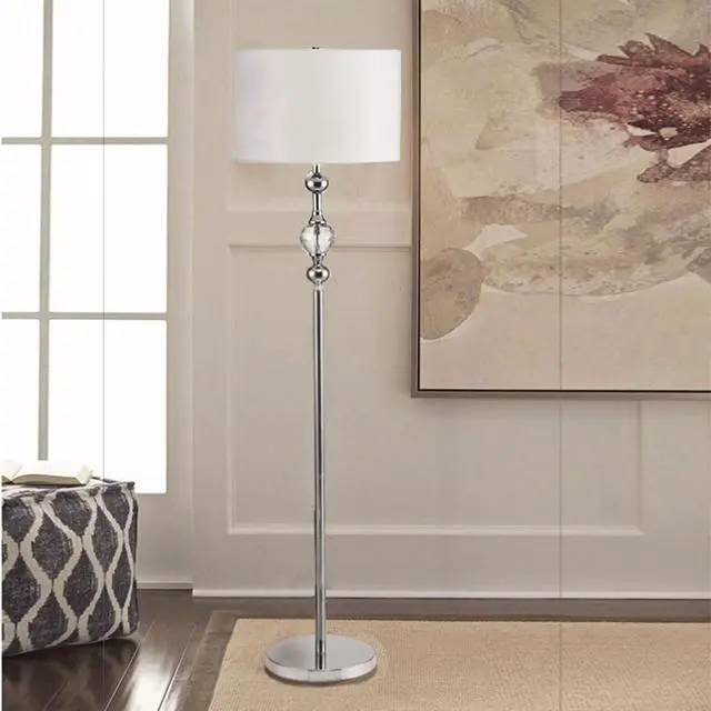 Alt view image 3 of 5 - 62.5" Tall Metal Floor Lamp" Leona" with Chrome Finish and Crystal Accents
