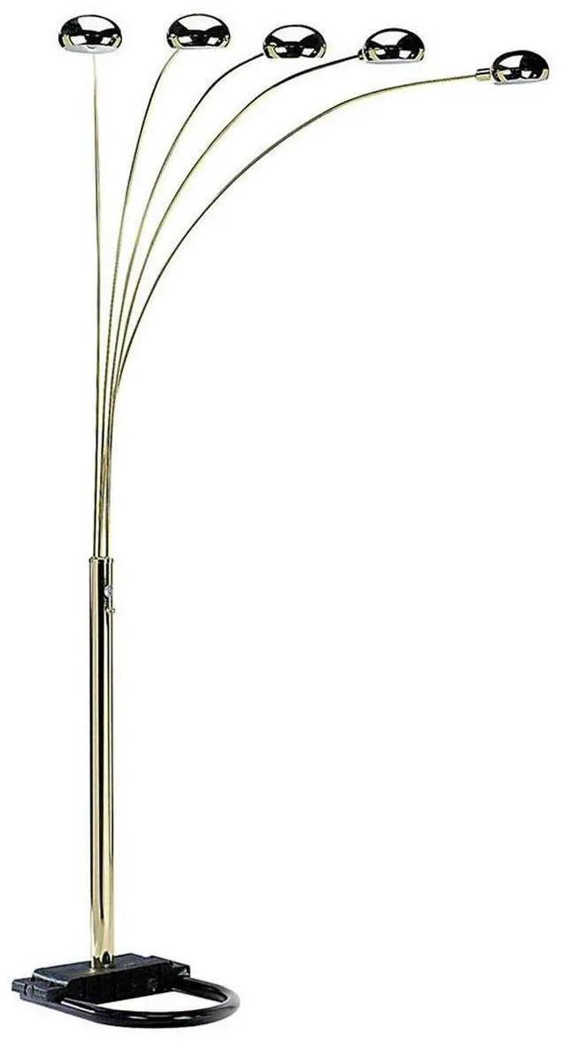 Main image of 84" Tall Metal Floor Lamp with Polished Brass Finish and 5 Adjustable Arch Arms