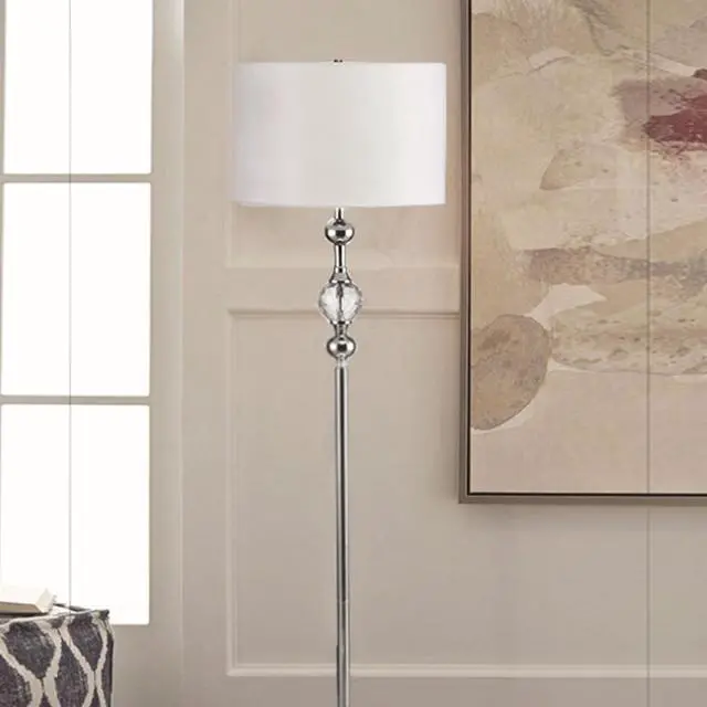 Alt view image 4 of 5 - 62.5" Tall Metal Floor Lamp" Leona" with Chrome Finish and Crystal Accents