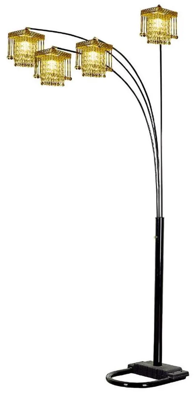 Main image of 84" Tall Floor Lamp W/ Black Finish and 4 Arch Arms, Crystal Chandelier Design