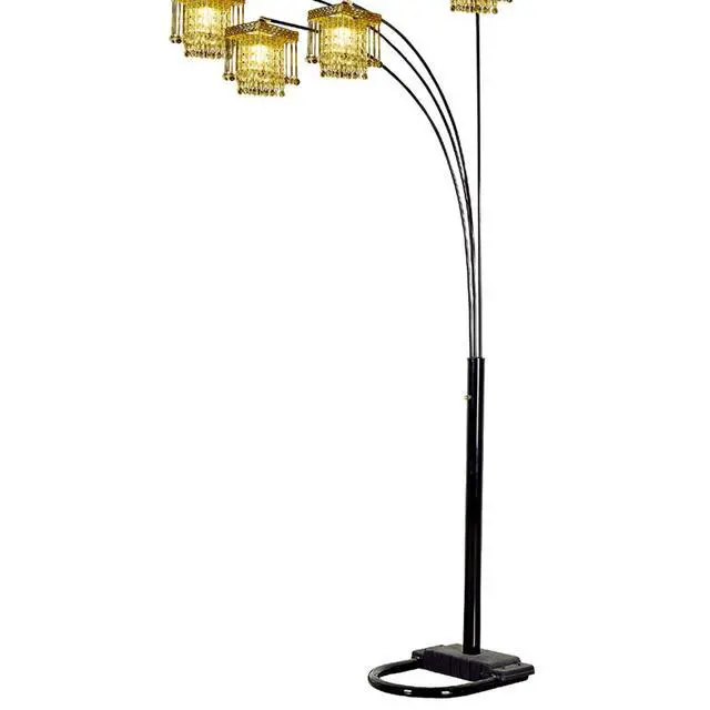 Alt view image 3 of 5 - 84" Tall Floor Lamp W/ Black Finish and 4 Arch Arms, Crystal Chandelier Design