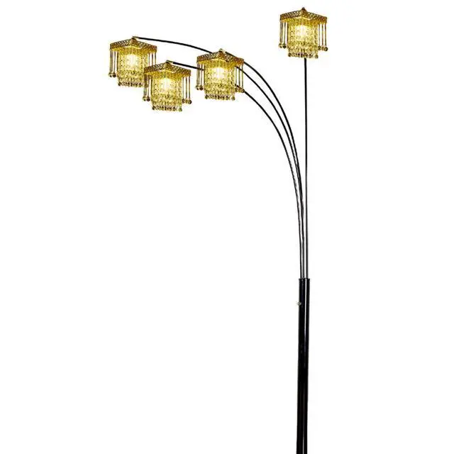 Alt view image 4 of 5 - 84" Tall Floor Lamp W/ Black Finish and 4 Arch Arms, Crystal Chandelier Design