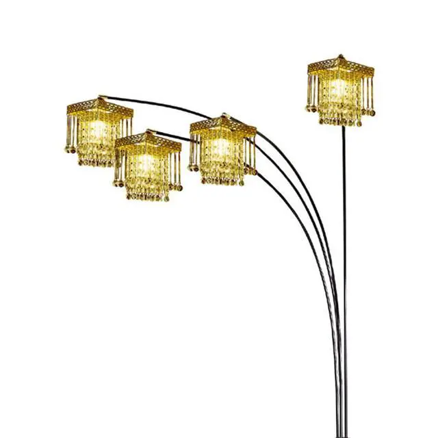 Alt view image 5 of 5 - 84" Tall Floor Lamp W/ Black Finish and 4 Arch Arms, Crystal Chandelier Design