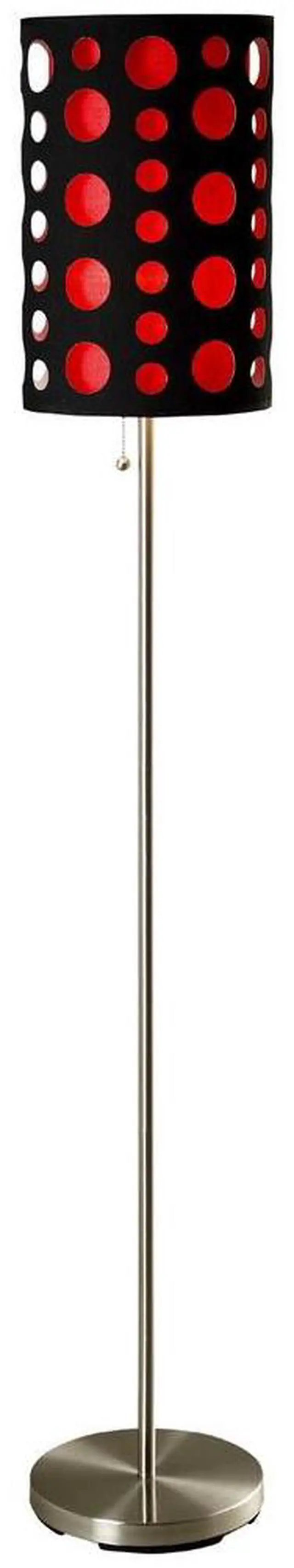 Main image of 66" Tall Metal Floor Lamp, Retro Design with Black and Red Shade