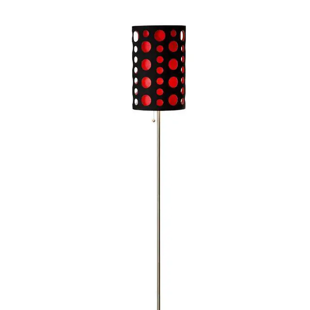 Alt view image 4 of 5 - 66" Tall Metal Floor Lamp, Retro Design with Black and Red Shade