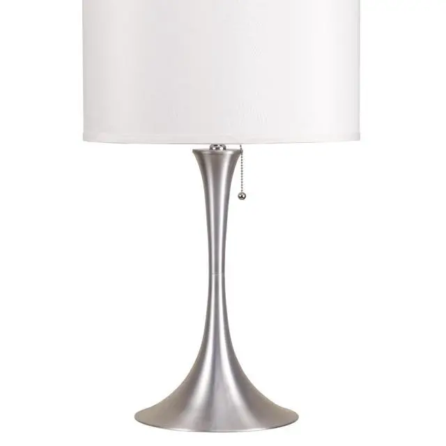 Alt view image 4 of 5 - 27" Tall Metal Retro Table Lamp with Silver Finish, White Linen Shade