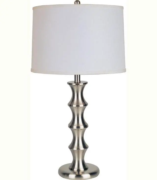 Main image of 29.5" Tall Steel Table Lamp with Satin Nickel Finish, Linen Shade