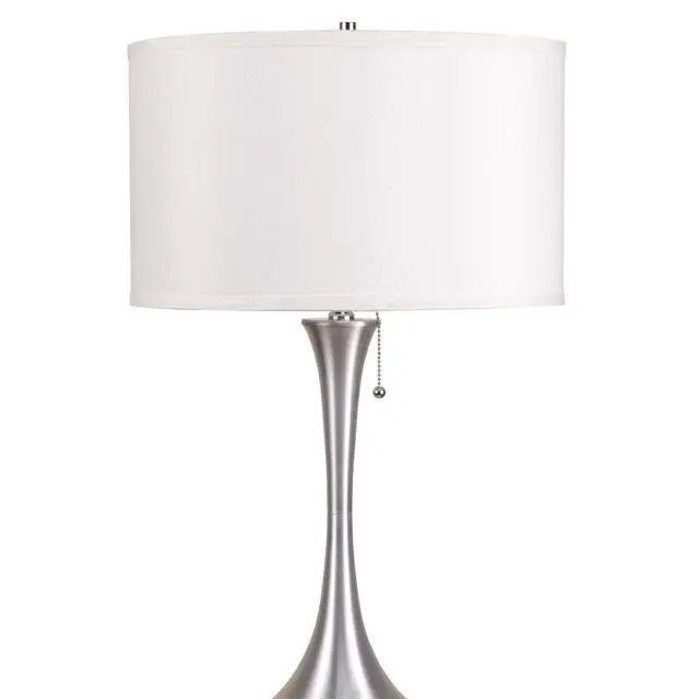 Alt view image 5 of 5 - 27" Tall Metal Retro Table Lamp with Silver Finish, White Linen Shade