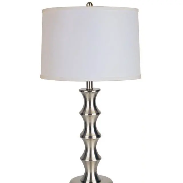 Alt view image 4 of 5 - 29.5" Tall Steel Table Lamp with Satin Nickel Finish, Linen Shade