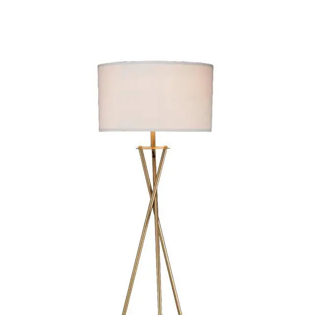 Alt view image 5 of 5 - 64.5" Tall "Ester" Mid-Century Metal Floor Lamp, Hourglass Design, Matte Gold
