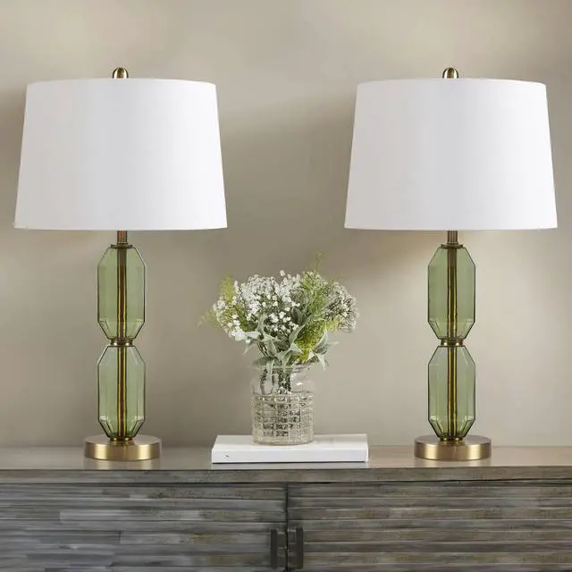 Alt view image 3 of 7 - Faceted Green Glass Table Lamp Green See Below