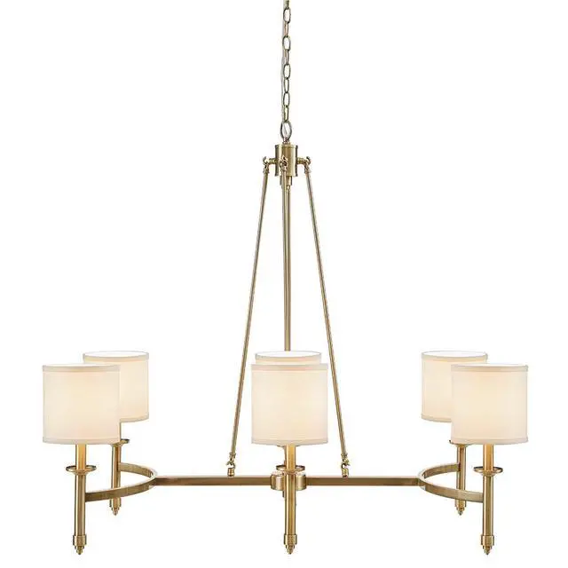 Alt view image 3 of 6 - 6-Light Chandelier with Fabric Drum Shades Antique Gold See Below