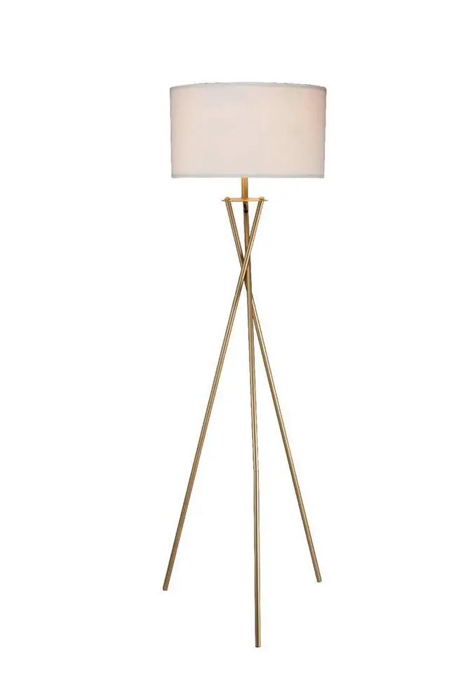 Alt view image 2 of 5 - 64.5" Tall "Ester" Mid-Century Metal Floor Lamp, Hourglass Design, Matte Gold