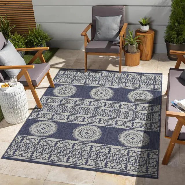 Alt view image 3 of 4 - Sunshine GC_HAR2022 Blue 5 ft. 3 in. x 7 ft. 3 in. Indoor/Outdoor Area Rug