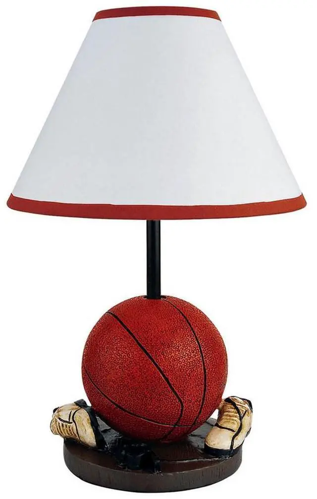 Main image of 15" Tall Polyresin Accent Table Lamp, Basketball Shaped, Cone Linen Shade