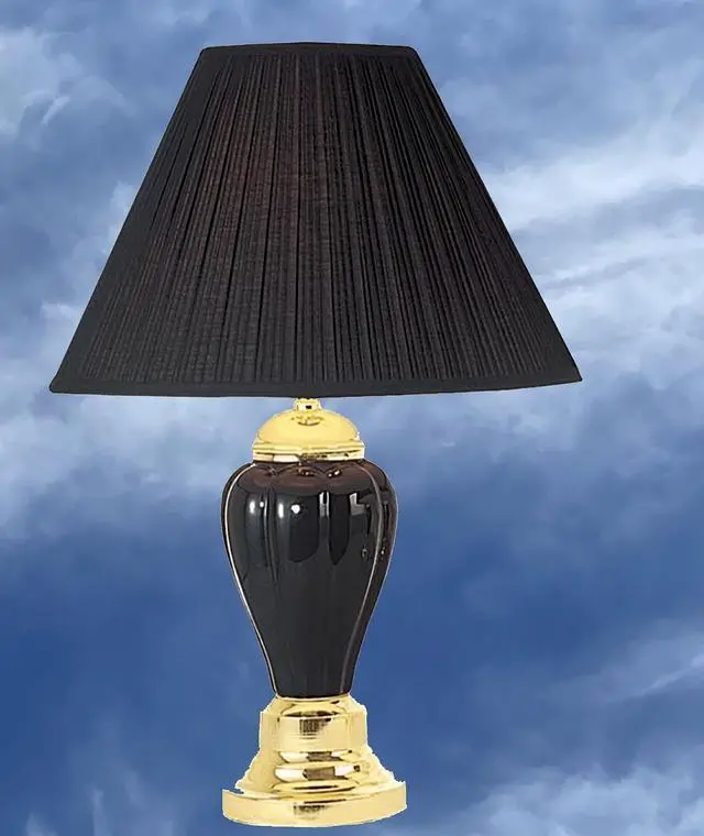 Alt view image 5 of 5 - 27" Tall Ceramic Table Lamp, Urn-Shaped with Black Finish, Linen Shade