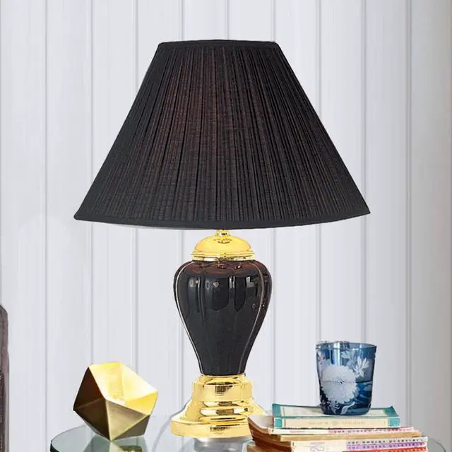 Alt view image 3 of 5 - 27" Tall Ceramic Table Lamp, Urn-Shaped with Black Finish, Linen Shade