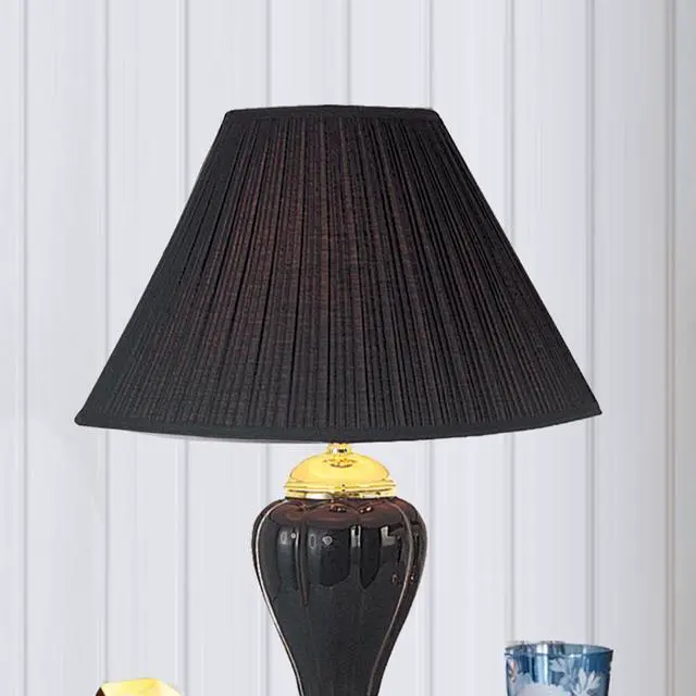 Alt view image 4 of 5 - 27" Tall Ceramic Table Lamp, Urn-Shaped with Black Finish, Linen Shade