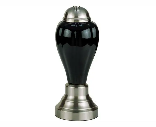 Alt view image 2 of 5 - 27" Tall Ceramic Table Lamp, Urn-Shaped with Silver / Black Finish, Linen Shade
