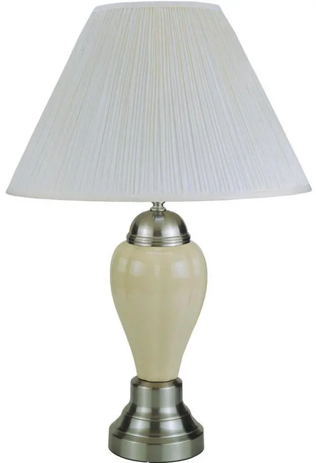 Main image of 27" Tall Ceramic Table Lamp, Urn-Shaped with Silver / Ivory Finish, Linen Shade