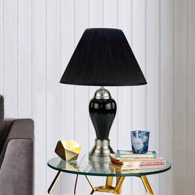 Alt view image 5 of 5 - 27" Tall Ceramic Table Lamp, Urn-Shaped with Silver / Black Finish, Linen Shade