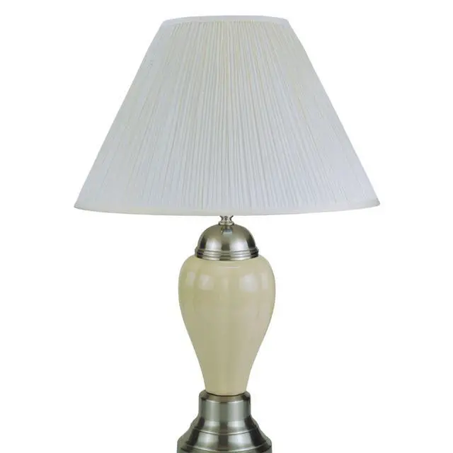 Alt view image 3 of 5 - 27" Tall Ceramic Table Lamp, Urn-Shaped with Silver / Ivory Finish, Linen Shade